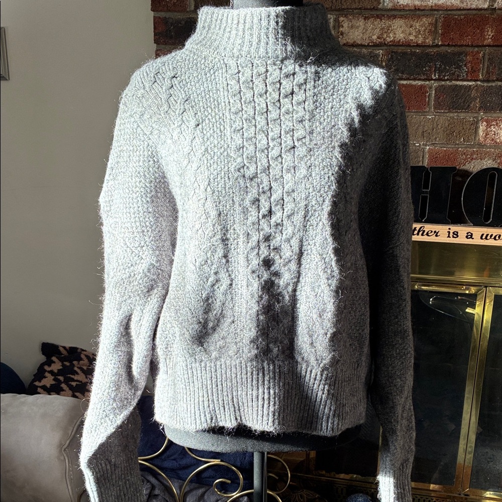 Thick & Cozy Gray Cable Knit high neck Sweater # B